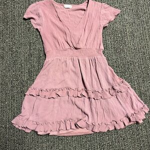 Altar'd State Pink Ruffled Sundress with Flutter Sleeves
